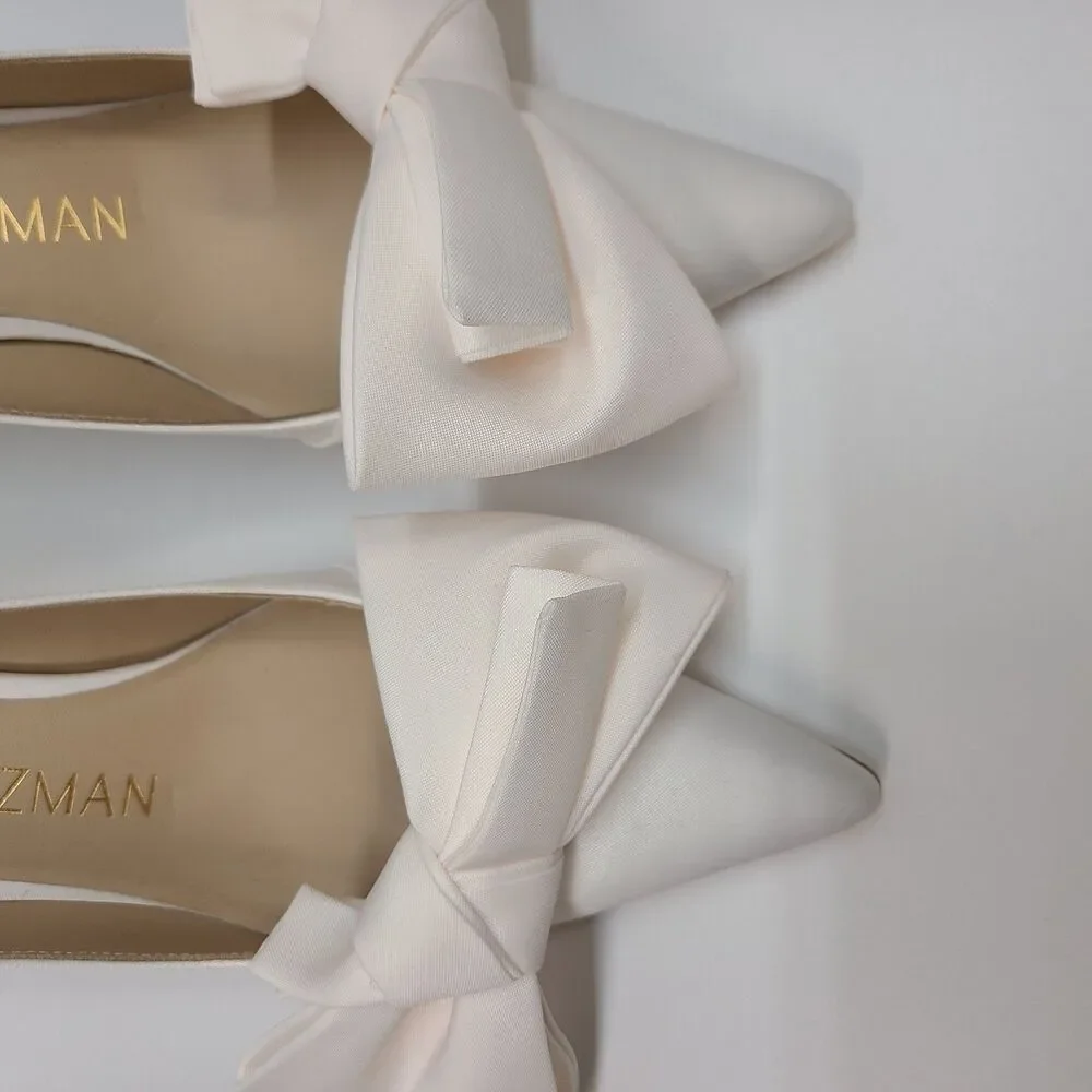 Stuart Weitzman White Satin Bow Pointed Toe Stiletto Pumps Heels Sz 6B Bridal